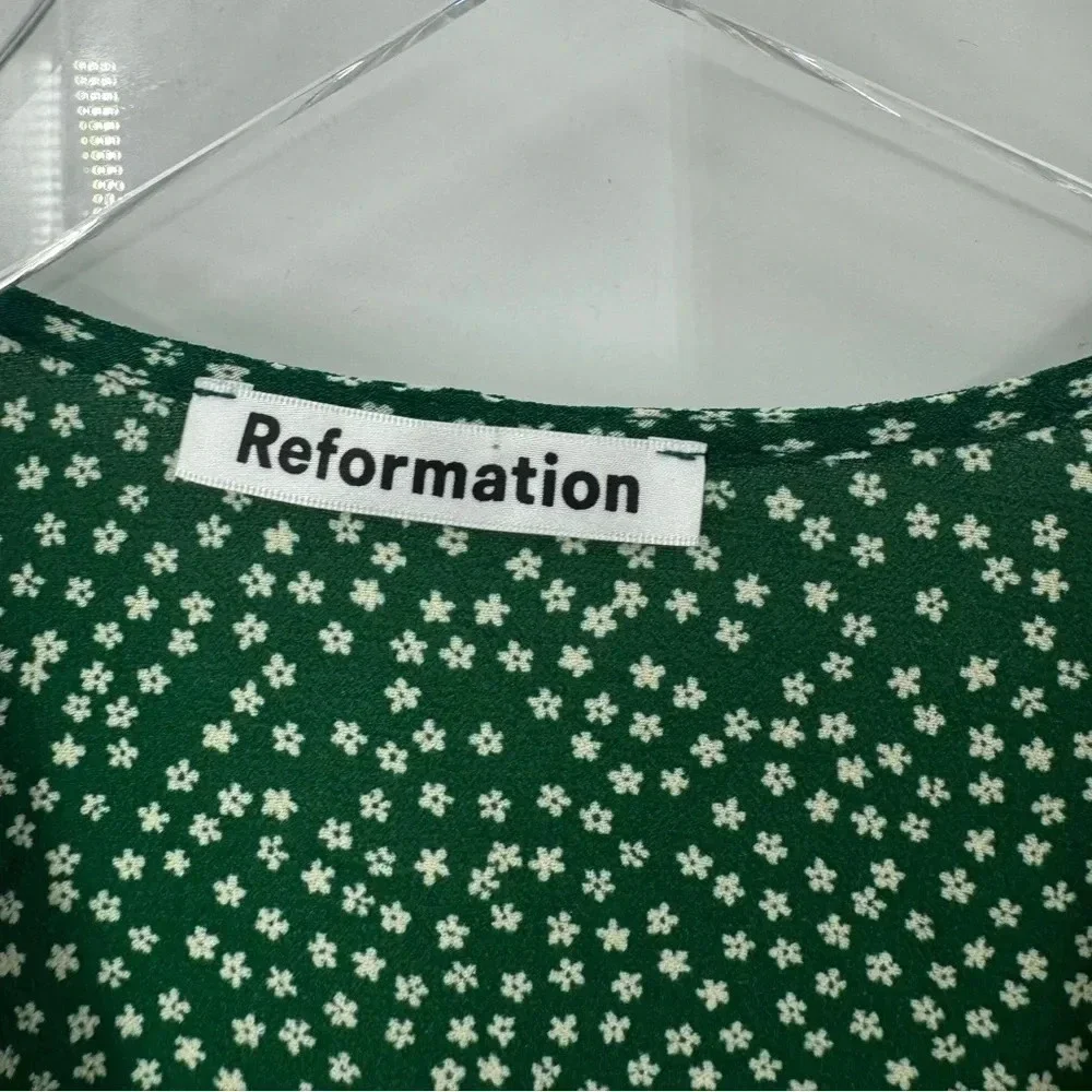 Reformation Sammy Mini Wrap Dress Green Daisies Size XS B1177 - Picture 6 of 7
